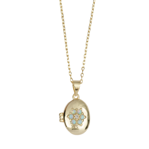 Sunlight Goldplated Ketting Medaillon Blauwe Bloem 