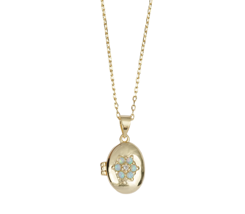 Sunlight Goldplated Ketting Medaillon Blauwe Bloem