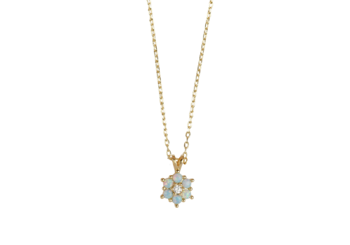 All the Luck in the World Sunlight Goldplated Ketting Zirconia Blauwe Bloem