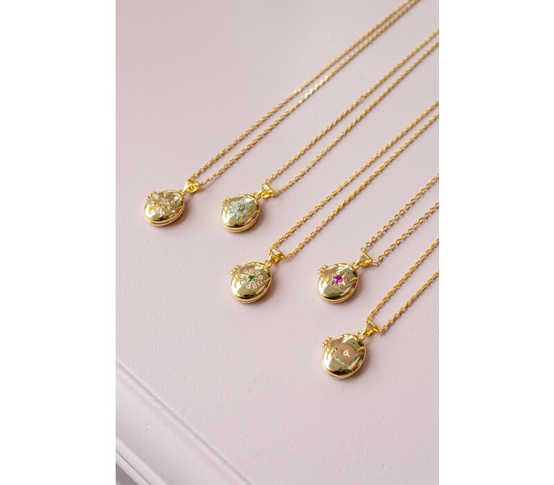 Sunlight Goldplated Ketting Medaillon Blauwe Bloem