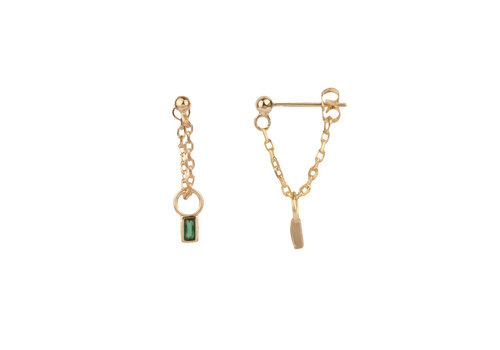 All the Luck in the World Sunlight Goldplated Earring Chain Green Zirconia Rectangle