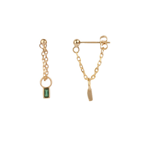 Sunlight Goldplated Earring Chain Green Zirconia Rectangle 