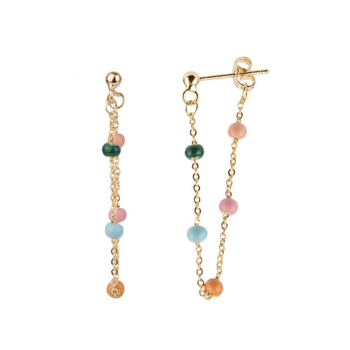 Sunlight Goldplated Oorbel Ketting Rond Multi Pastel Stippen 