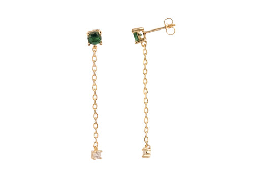 All the Luck in the World Sunlight Goldplated Earrings Chain Green Clear Dot