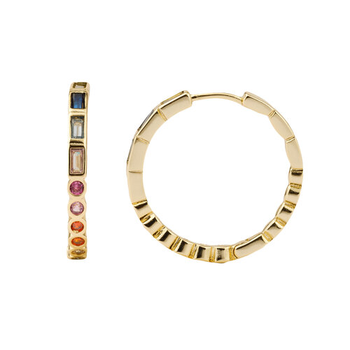 Sunlight Goldplated Hoops Zirkonia Vierkanten Stippen 