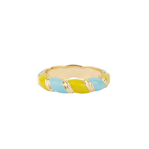 Sunlight Goldplated Ring Enamel Two Colors Swirl Big 