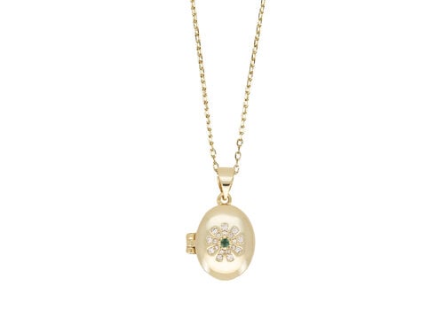 All the Luck in the World Sunlight Goldplated Ketting Medaillon Groene Bloem