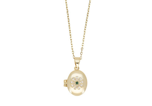 All the Luck in the World Sunlight Goldplated Necklace Medaillon Green Flower