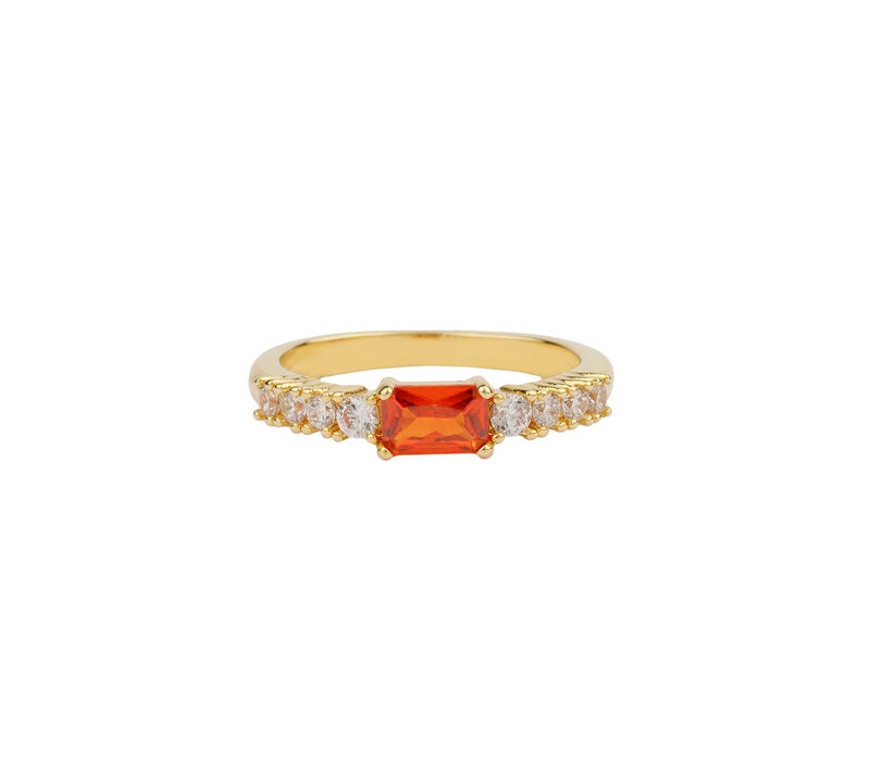 Oasis Goldplated Ring Zirconia Rechthoek Oranje