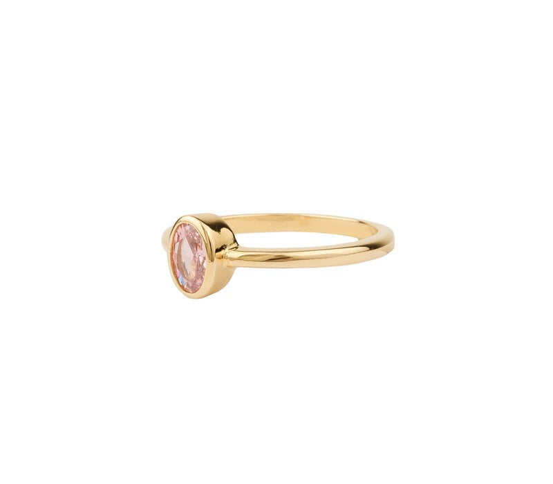 Oasis Goldplated Ring Zirkonia Minimalistisch Ovaal Roze