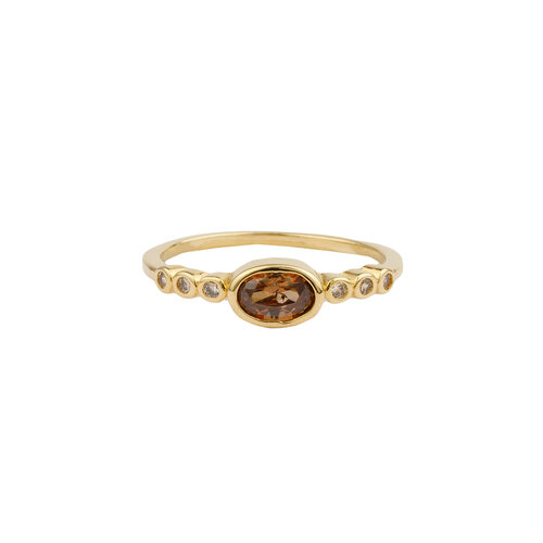 Oasis Goldplated Ring Zirconia Ellips Golden Brown 