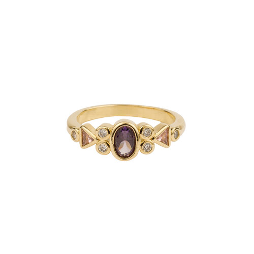 Oasis Goldplated Ring Zirconia Oval Triangle Purple 