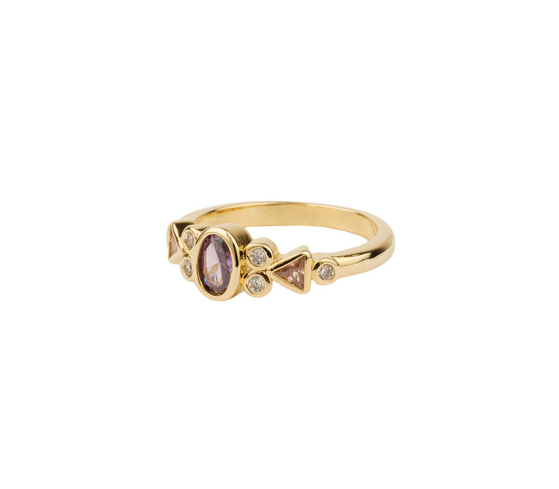 Oasis Goldplated Ring Zirkonia Ovaal Triangel Paars