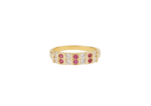 All the Luck in the World Oasis Goldplated Ring Zirconia Double Squares Pink Clear