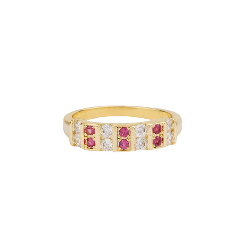 Oasis Goldplated Ring Zirconia Double Squares Pink Clear 