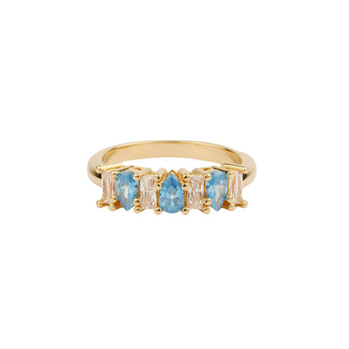 Oasis Goldplated Ring Zirconia Drop Bar Blue Clear 