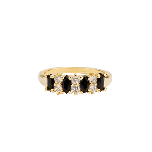 Oasis Goldplated Ring Zirconia Oval Bar Black Clear 