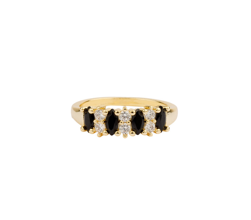 Oasis Goldplated Ring Zirkonia Ovaal Bar Zwart Clear