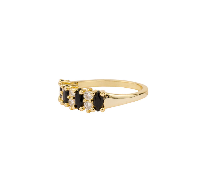Oasis Goldplated Ring Zirconia Oval Bar Black Clear