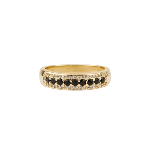 Oasis Goldplated Ring Zirkonia Zwart Bar Stippen 