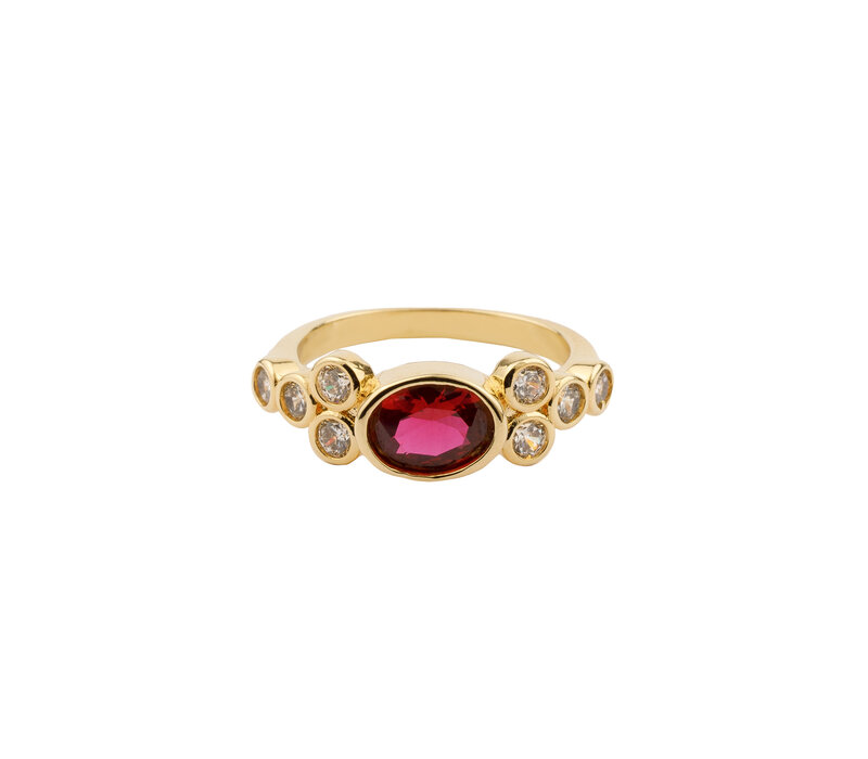 Oasis Goldplated Ring Zirconia Big Oval Red