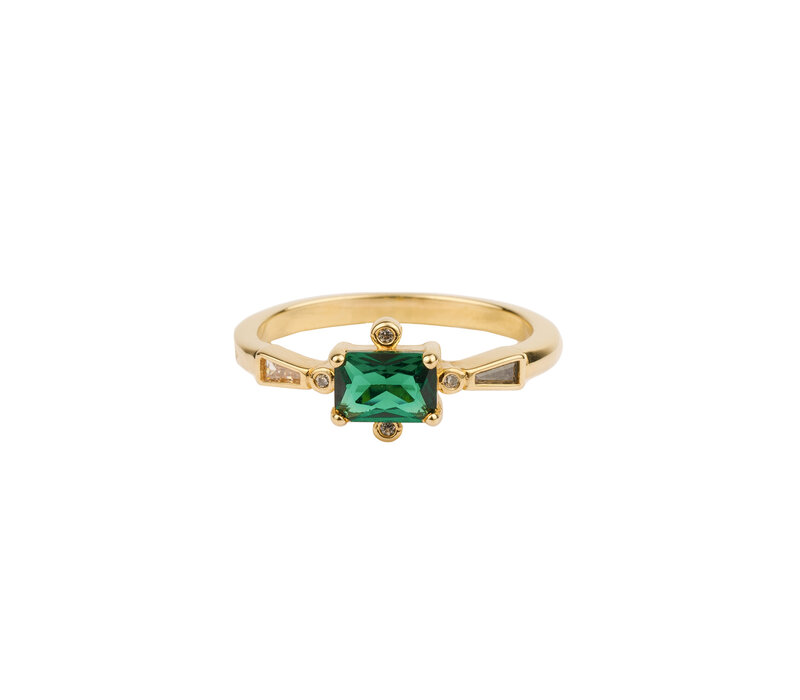 Oasis Goldplated Ring Zirconia Rectangle Green Clear
