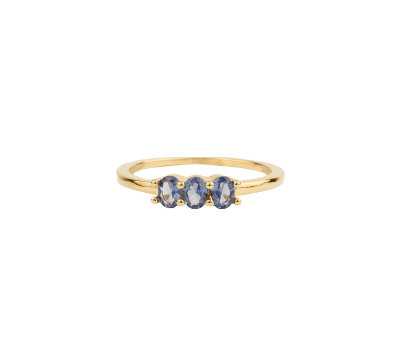 Oasis Goldplated Ring Zirconia Ovals Bar Blue