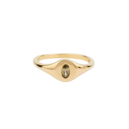 Oasis Goldplated Ring Signet Ovaal Groen 