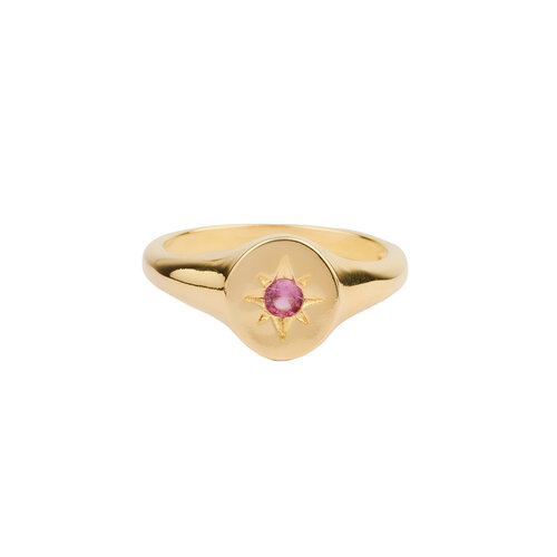 Oasis Goldplated Ring Signet Pink Star 