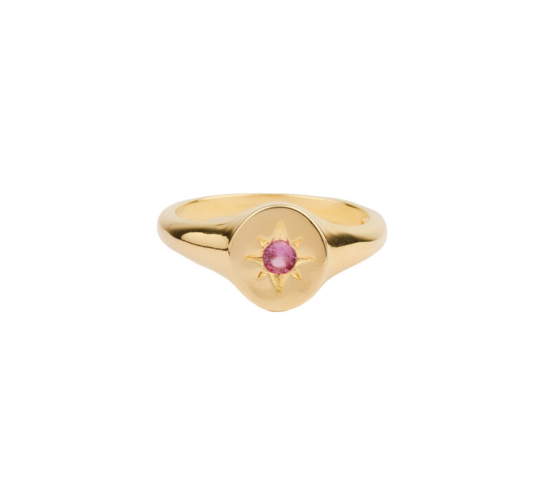 Oasis Goldplated Ring Signet Pink Star