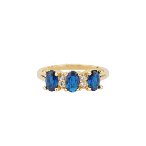 Oasis Goldplated Ring Zirconia Ovals Clear Dark Blue 