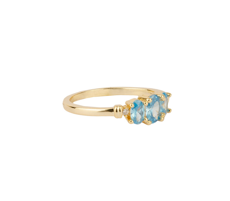 Oasis Goldplated Ring Zirkonia Blauw Kristallen