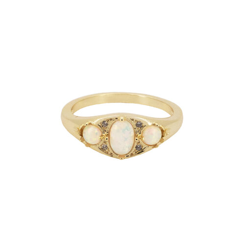 Oasis Goldplated Ring Drie Opaal Ovaal Stenen 