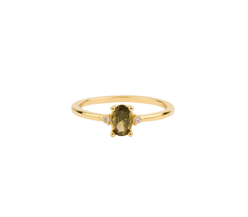 Oasis Goldplated Ring Simpel Ovaal Olijfgroen