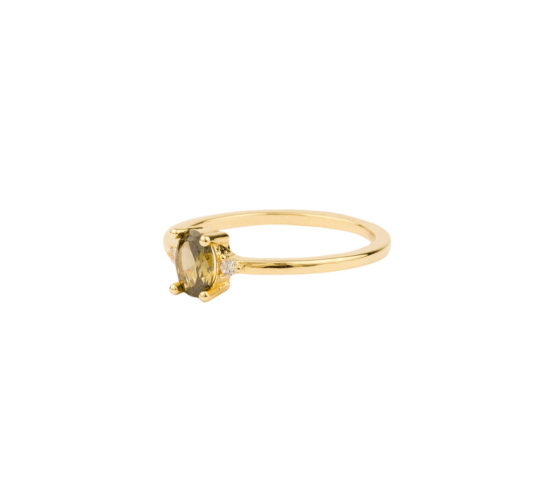 Oasis Goldplated Ring Simpel Ovaal Olijfgroen