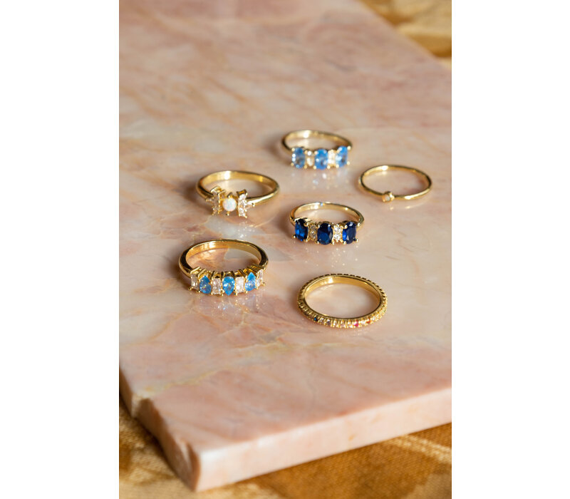 Oasis Goldplated Ring Zirconia Ovals Clear Dark Blue