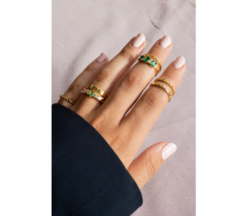 Oasis Goldplated Ring Minimalistisch Twee Vierkanten Groen