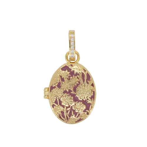 Wonder Goldplated Medaillon Big Pink Flowerprint 