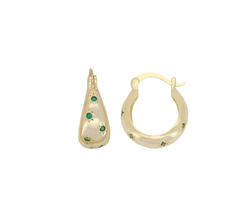 Sunlight Goldplated Drop Hoop Sterren Groen