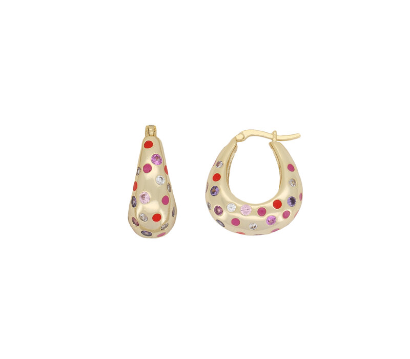 Sunlight Goldplated Drop Hoop Dots Red Pink Clear