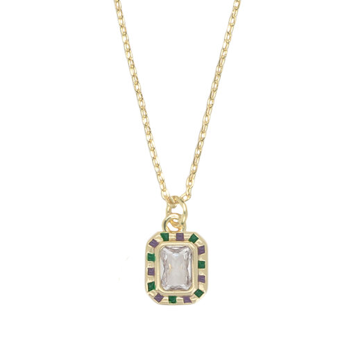 Sunlight Goldplated Ketting Charm Purple Green Clear Zirconia 