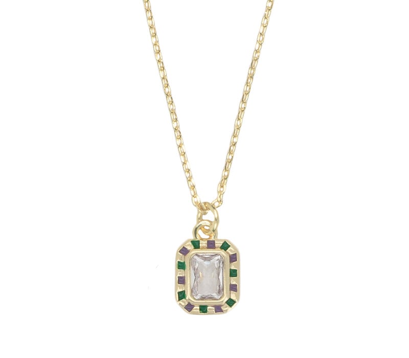 Sunlight Goldplated Ketting Charm Purple Green Clear Zirconia