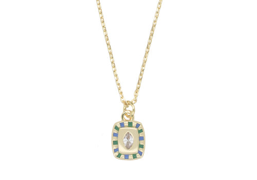 All the Luck in the World Sunlight Goldplated Ketting Bedel Groen Blauw Zirkonia
