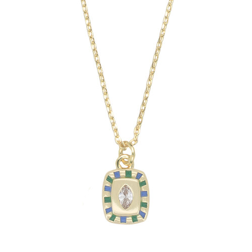 Sunlight Goldplated Ketting Bedel Groen Blauw Zirkonia 