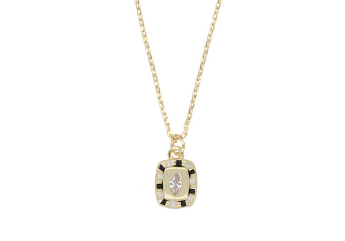 All the Luck in the World Sunlight Goldplated Necklace Charm Black White Zirconia