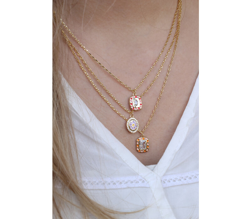 Sunlight Goldplated Ketting Bedel Roze Oranje Zirkonia