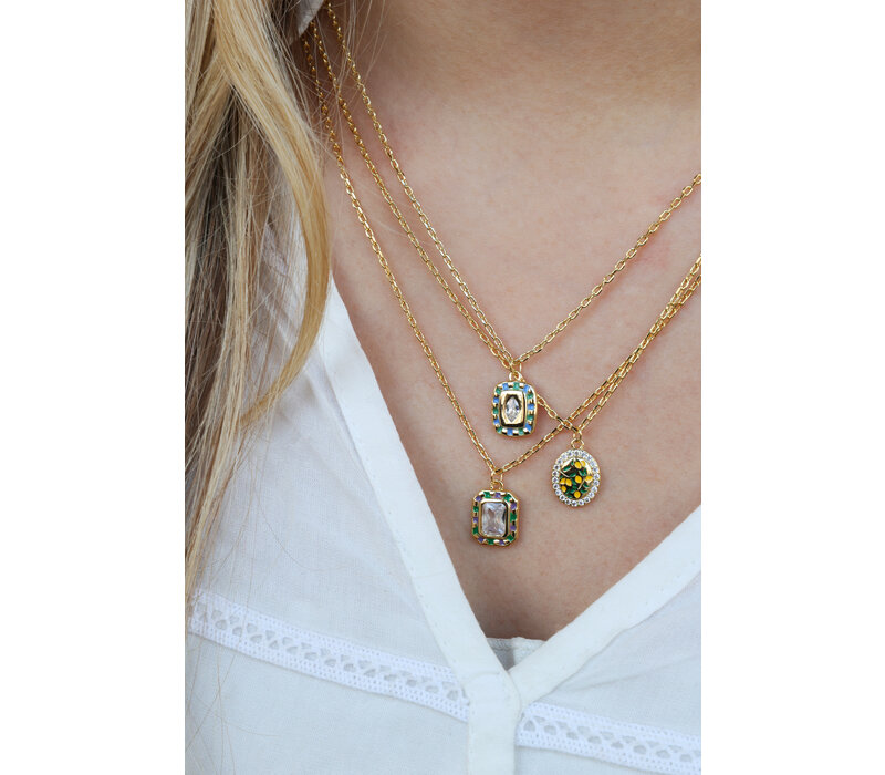 Sunlight Goldplated Ketting Bedel Paars Groen Clear Zirkonia