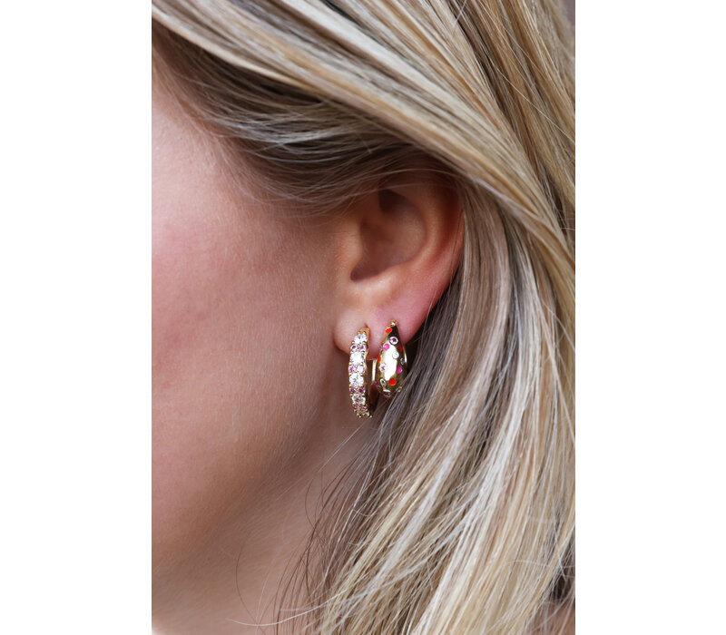 Sunlight Goldplated Drop Hoop Stippen Rood Roze Clear