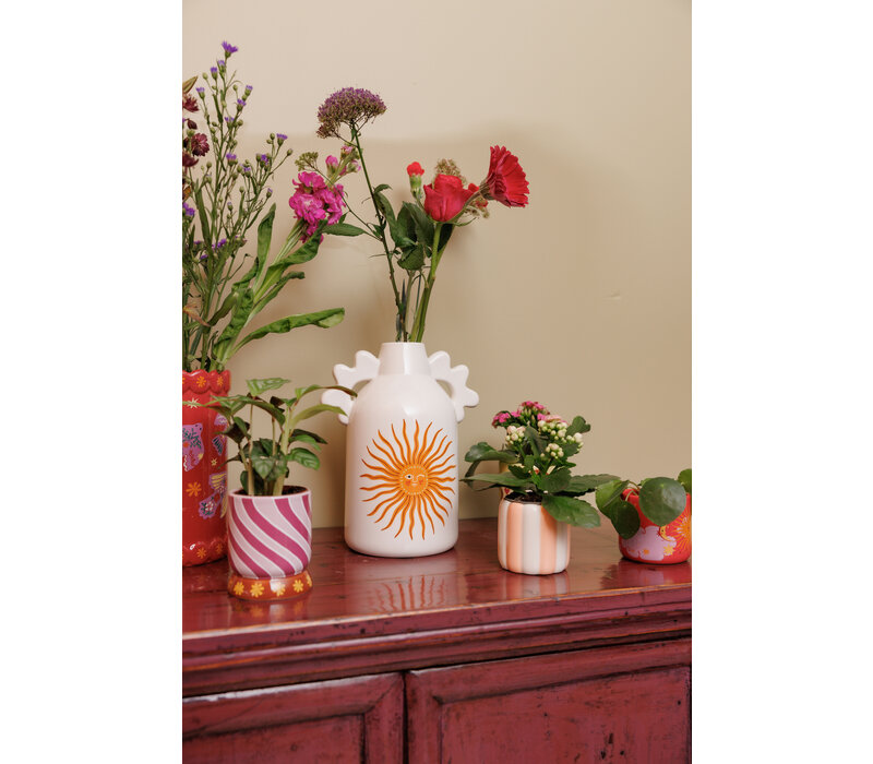 Flowerpot Striped Peach White