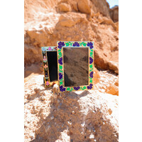 Brass Photo Frame Flowers Purple Green